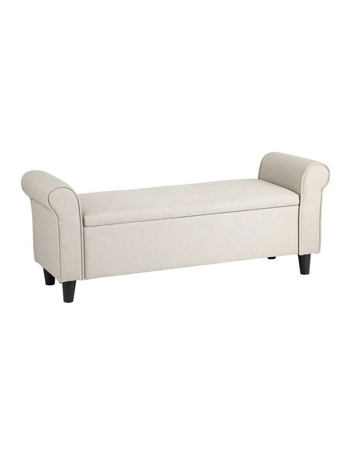 Oikiture Storage Ottoman Blanket Box Linen Fabric Arm Foot Stool Couch Large image 5