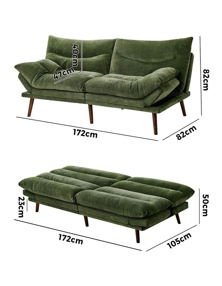 Oikiture 3 Seater Sofa Bed Recliner Lounge Couch Convertible Chenille Green Beds image 3