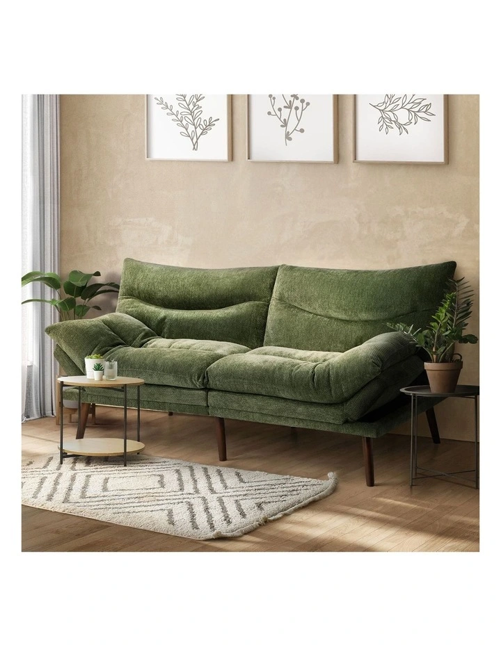 Oikiture 3 Seater Sofa Bed Recliner Lounge Couch Convertible Chenille Green Beds image 4