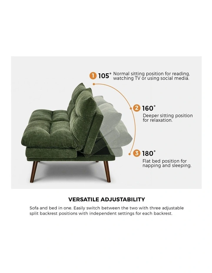 Oikiture 3 Seater Sofa Bed Recliner Lounge Couch Convertible Chenille Green Beds image 6