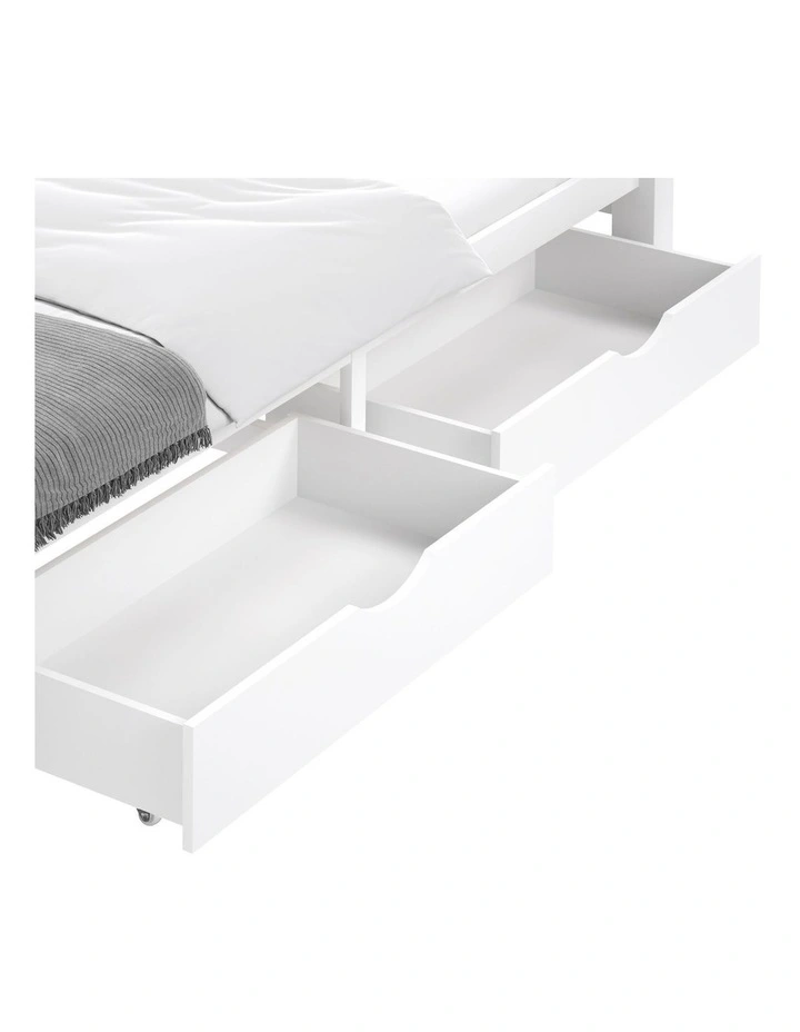 Oikiture 2X Storage Drawers Trundle for Wooden Bed Frame Base Timber White image 1