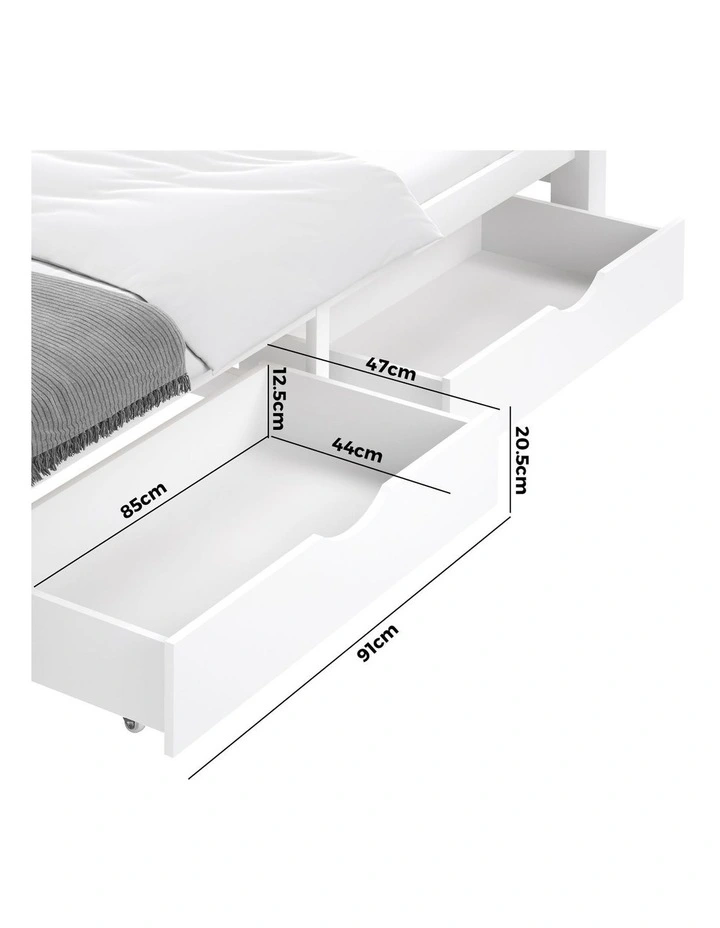 Oikiture 2X Storage Drawers Trundle for Wooden Bed Frame Base Timber White image 3