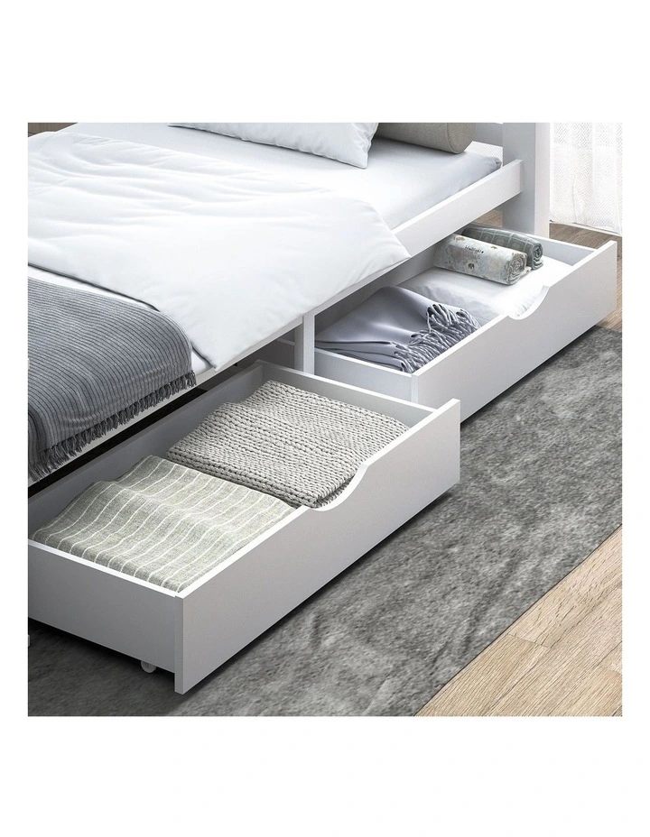 Oikiture 2X Storage Drawers Trundle for Wooden Bed Frame Base Timber White image 4