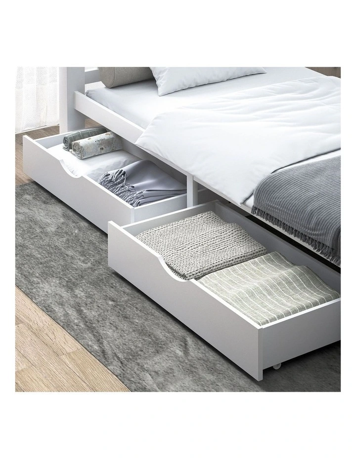Oikiture 2X Storage Drawers Trundle for Wooden Bed Frame Base Timber White image 5