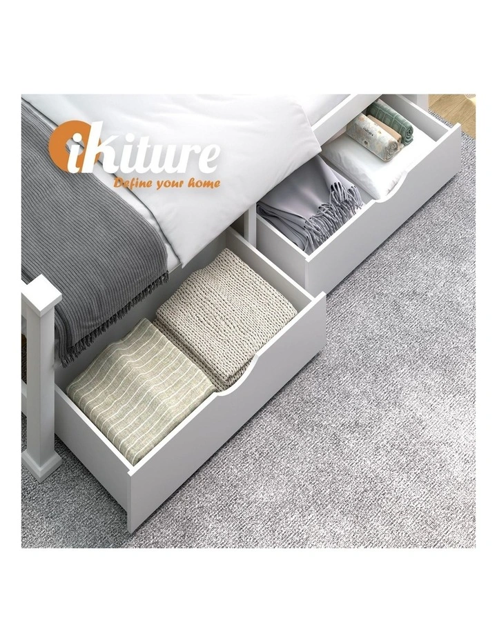 Oikiture 2X Storage Drawers Trundle for Wooden Bed Frame Base Timber White image 7