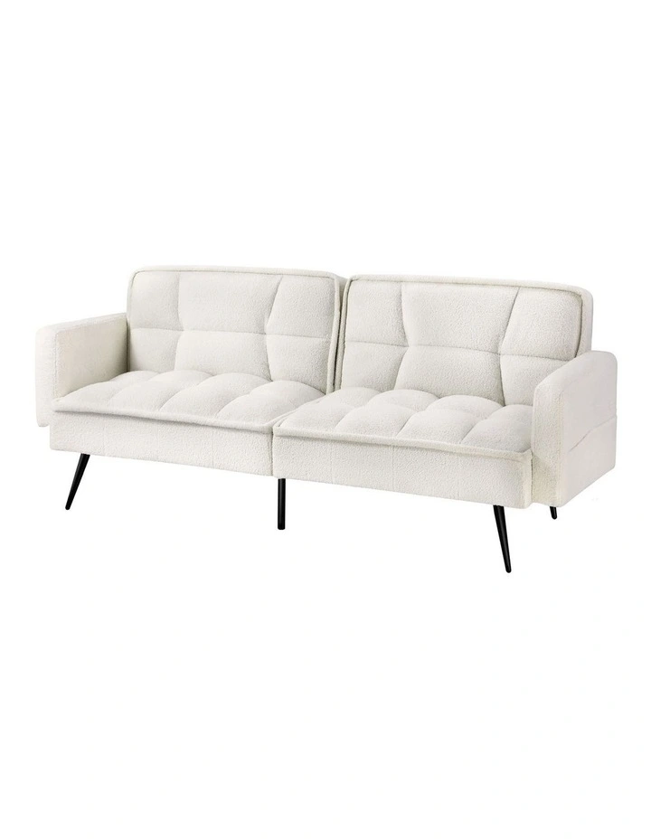 Oikiture 3-Seater Sofa Bed Convertible Boucle Sherpa Lounge Couch Recliner White image 1