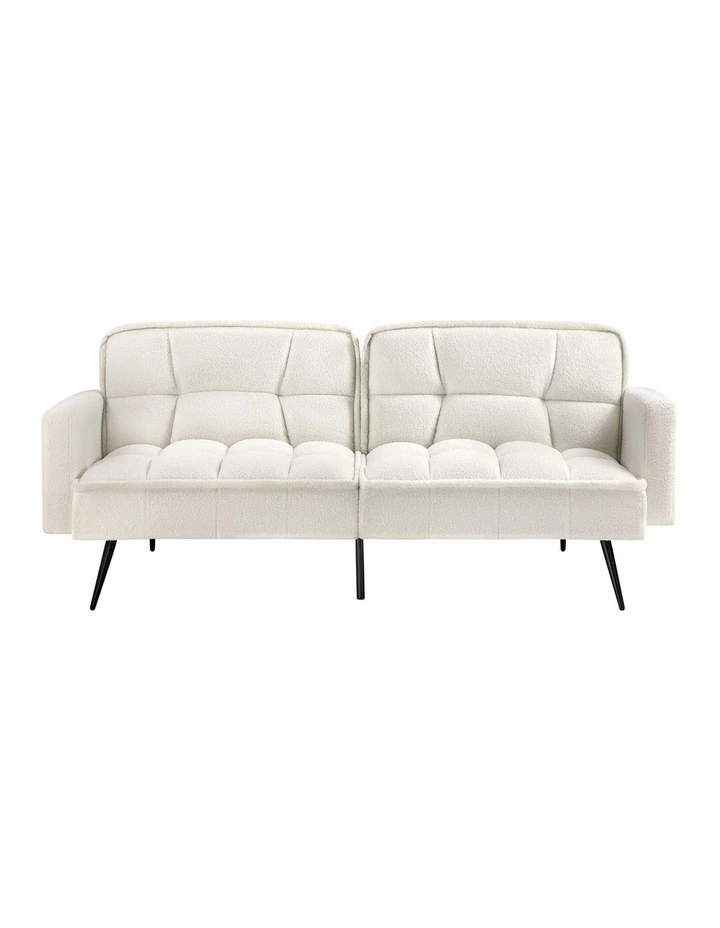 Oikiture 3-Seater Sofa Bed Convertible Boucle Sherpa Lounge Couch Recliner White image 2