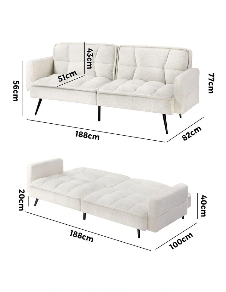 Oikiture 3-Seater Sofa Bed Convertible Boucle Sherpa Lounge Couch Recliner White image 3