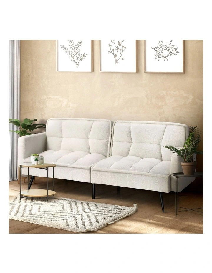 Oikiture 3-Seater Sofa Bed Convertible Boucle Sherpa Lounge Couch Recliner White image 4