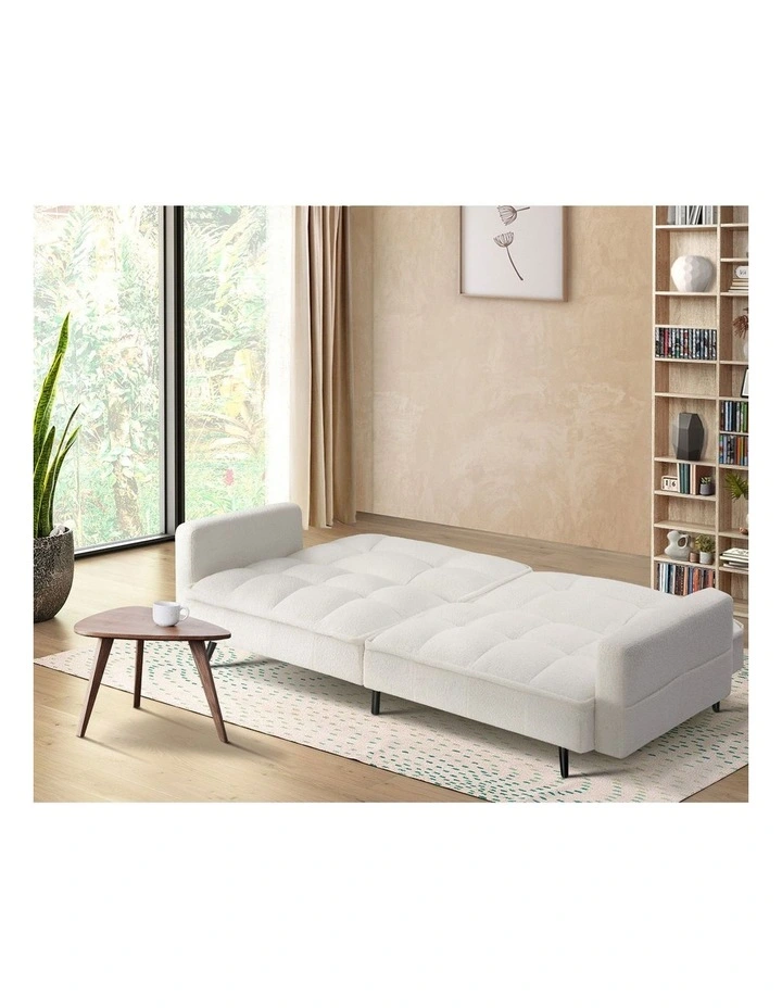 Oikiture 3-Seater Sofa Bed Convertible Boucle Sherpa Lounge Couch Recliner White image 5