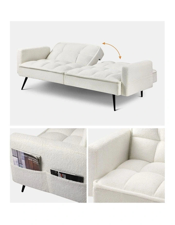 Oikiture 3-Seater Sofa Bed Convertible Boucle Sherpa Lounge Couch Recliner White image 7