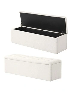 Oikiture Storage Ottoman Blanket Box Foot Stool XL Chest Toy Sherpa Linen White