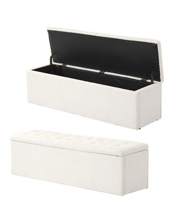 Oikiture Storage Ottoman Blanket Box Foot Stool XL Chest Toy Sherpa Linen White image 1