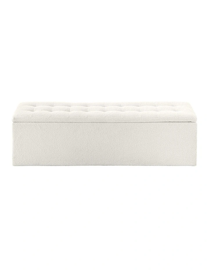 Oikiture Storage Ottoman Blanket Box Foot Stool XL Chest Toy Sherpa Linen White image 2