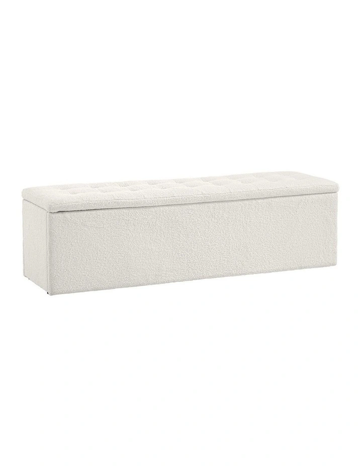 Oikiture Storage Ottoman Blanket Box Foot Stool XL Chest Toy Sherpa Linen White image 5