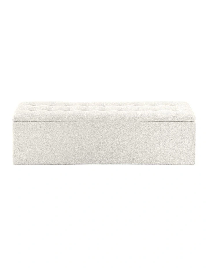 Oikiture Storage Ottoman Blanket Box Foot Stool XL Chest Toy Sherpa Linen White image 6