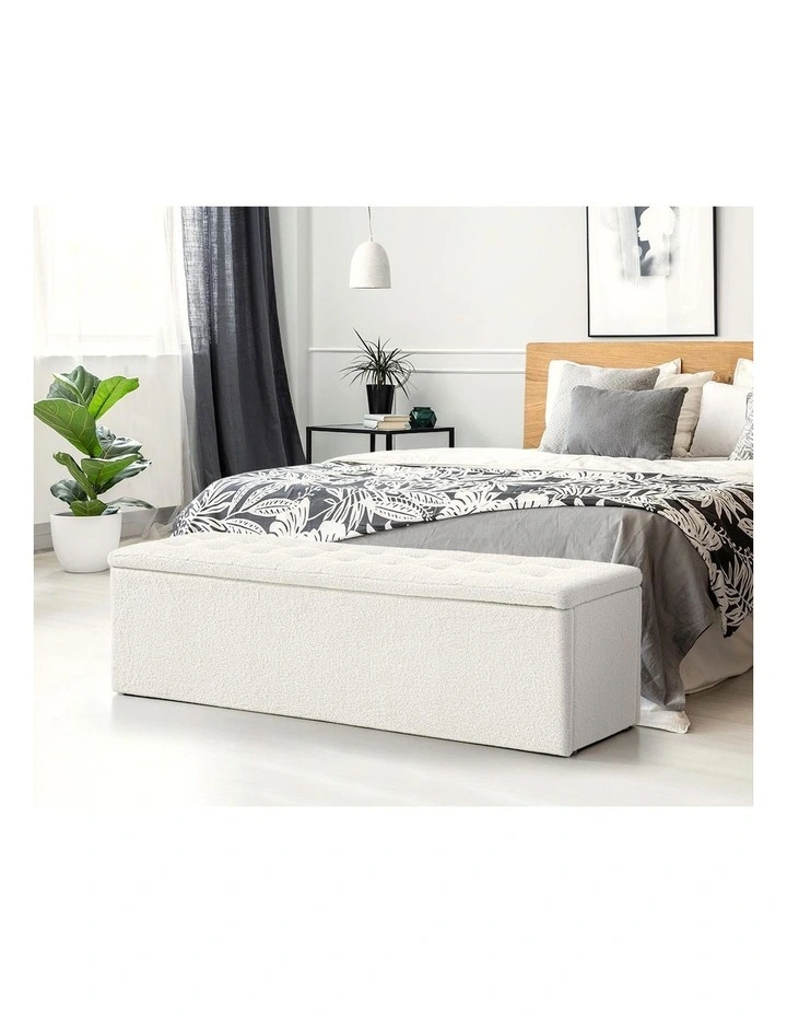 Oikiture Storage Ottoman Blanket Box Foot Stool XL Chest Toy Sherpa Linen White image 7