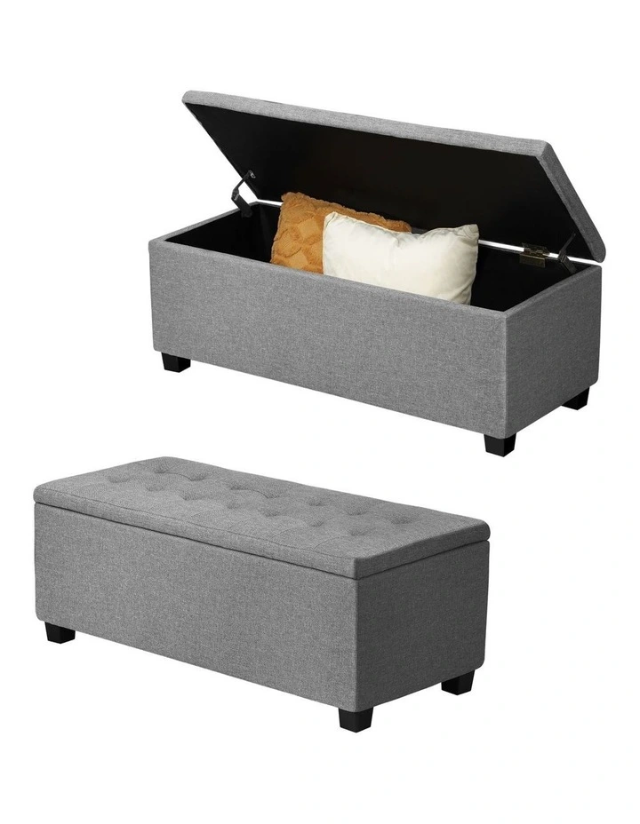 Oikiture Storage Ottoman Blanket Box Faux Linen Chest Toy Foot Stool LARGE image 1