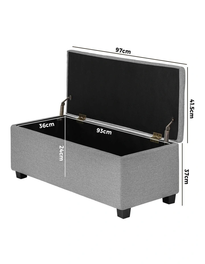 Oikiture Storage Ottoman Blanket Box Faux Linen Chest Toy Foot Stool LARGE image 3