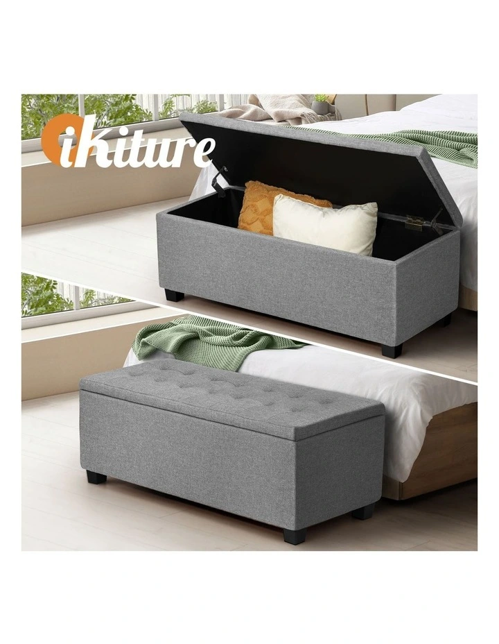 Oikiture Storage Ottoman Blanket Box Faux Linen Chest Toy Foot Stool LARGE image 4