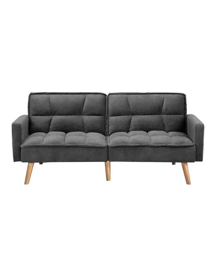 Oikiture Sofa Bed Futon Convertible Velvet Lounge Couch 3-Seater Recliner Grey image 2