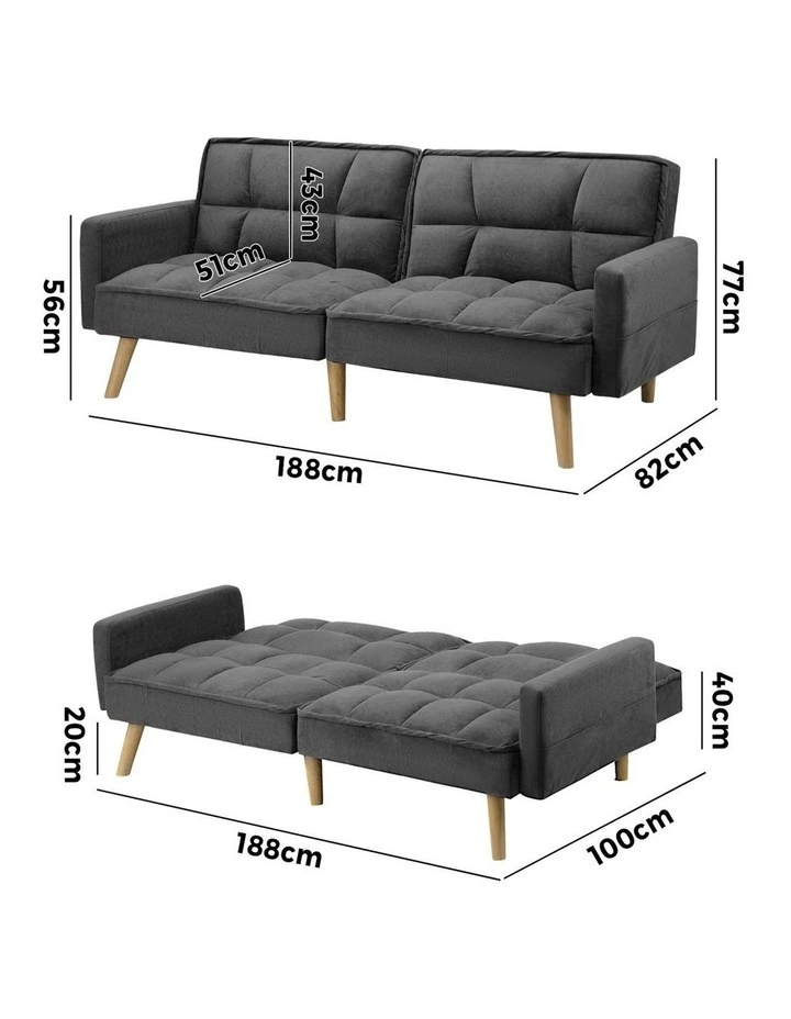 Oikiture Sofa Bed Futon Convertible Velvet Lounge Couch 3-Seater Recliner Grey image 3