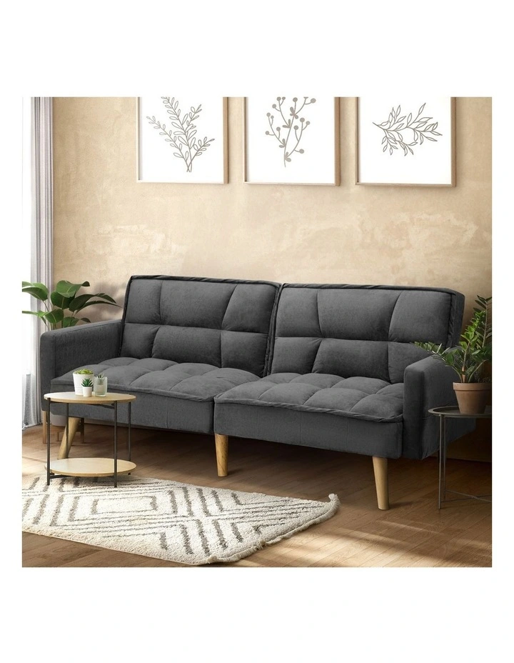 Oikiture Sofa Bed Futon Convertible Velvet Lounge Couch 3-Seater Recliner Grey image 4