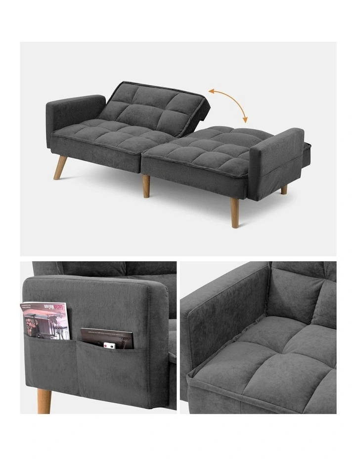 Oikiture Sofa Bed Futon Convertible Velvet Lounge Couch 3-Seater Recliner Grey image 7