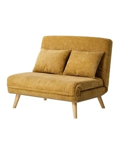 Oikiture 2 Seater Folding Sofa Bed Lounge Chenille Recliner Love Seat Yellow
