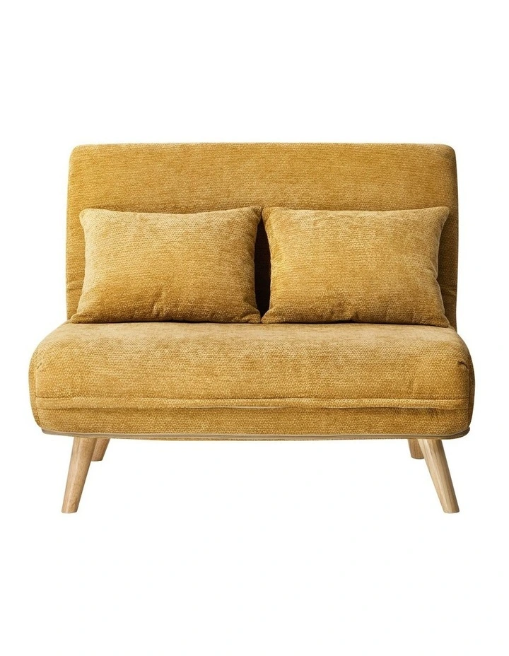 Oikiture 2 Seater Folding Sofa Bed Lounge Chenille Recliner Love Seat Yellow image 2