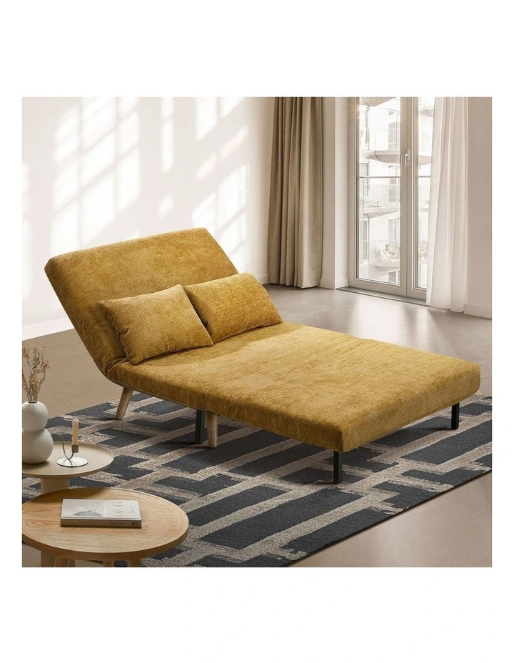 Oikiture 2 Seater Folding Sofa Bed Lounge Chenille Recliner Love Seat Yellow image 5