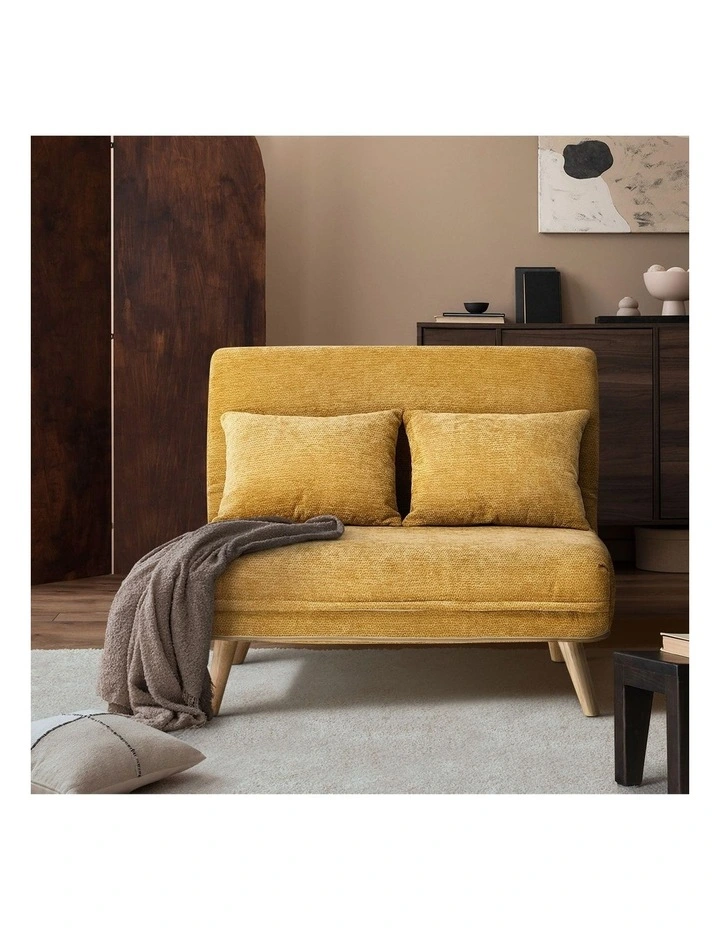 Oikiture 2 Seater Folding Sofa Bed Lounge Chenille Recliner Love Seat Yellow image 7