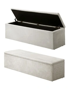 Oikiture Storage Ottoman Blanket Box Foot Stool XL Chest Toy Polyester Beige