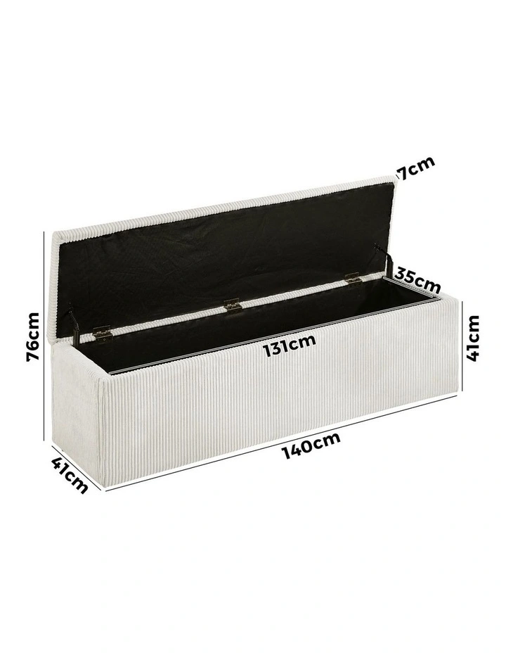 Oikiture Storage Ottoman Blanket Box Foot Stool XL Chest Toy Polyester Beige image 3