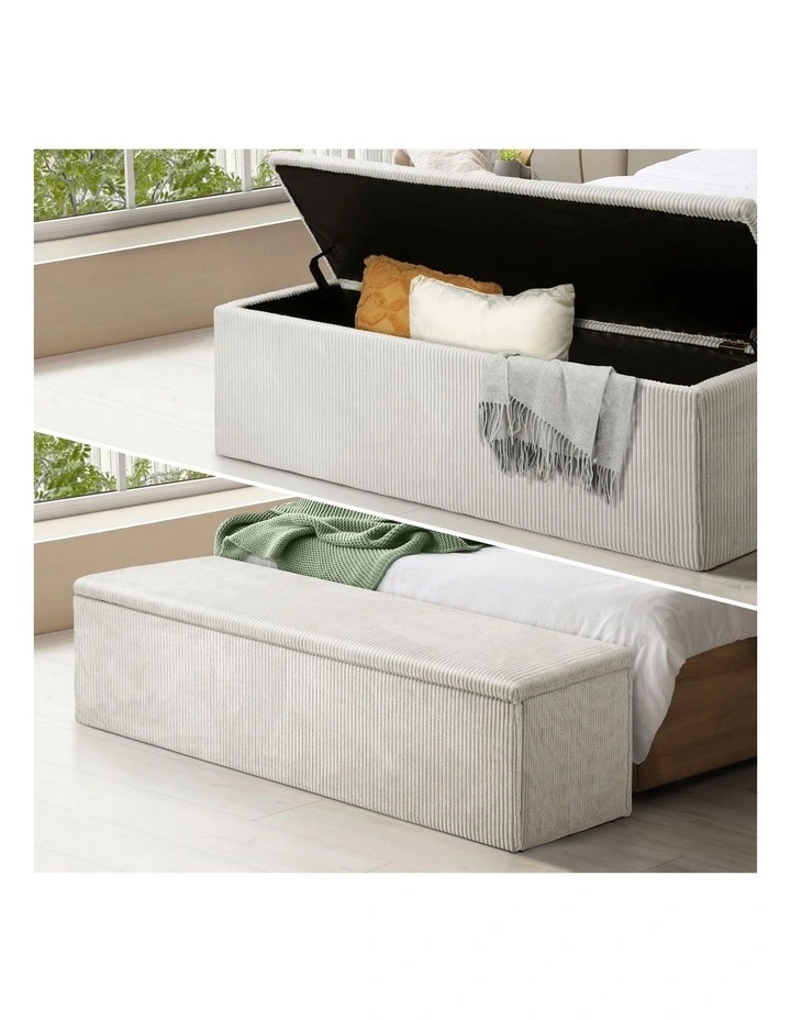 Oikiture Storage Ottoman Blanket Box Foot Stool XL Chest Toy Polyester Beige image 4