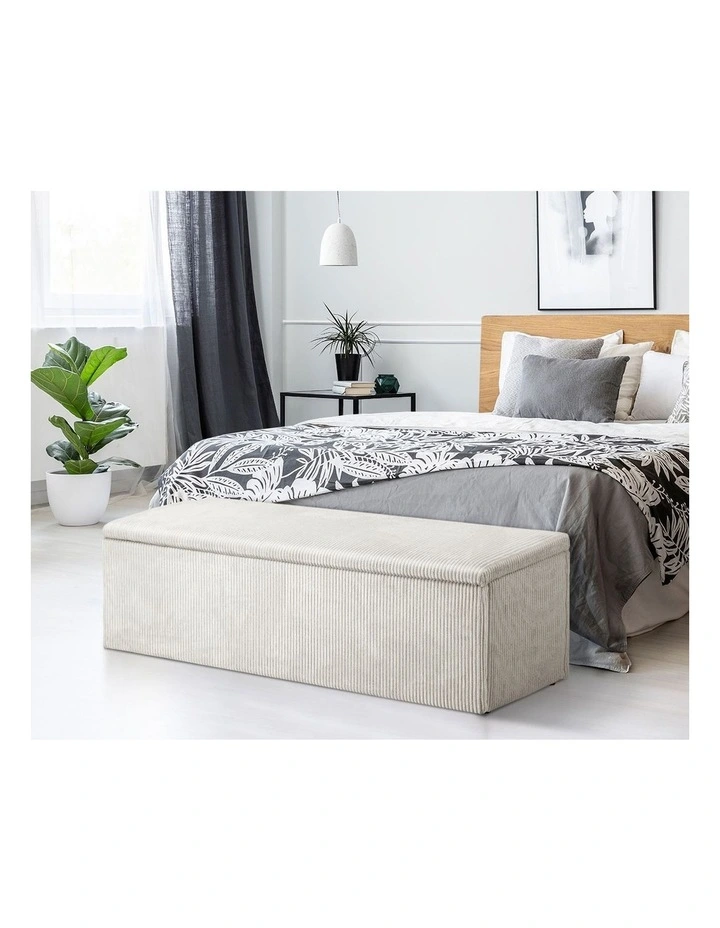 Oikiture Storage Ottoman Blanket Box Foot Stool XL Chest Toy Polyester Beige image 5