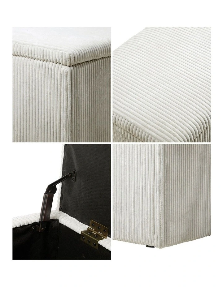 Oikiture Storage Ottoman Blanket Box Foot Stool XL Chest Toy Polyester Beige image 6