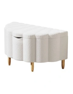 Oikiture Storage Ottoman Scallop Boucle Blanket Box Fleece Foot Stool Seat Chest
