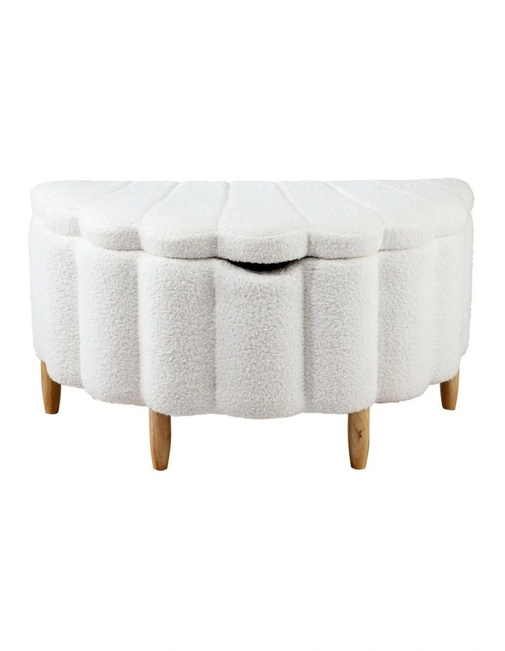 Oikiture Storage Ottoman Scallop Boucle Blanket Box Fleece Foot Stool Seat Chest image 2