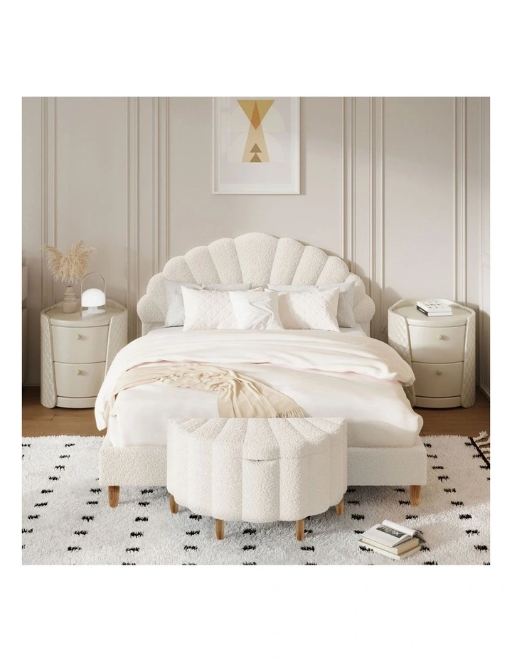 Oikiture Storage Ottoman Scallop Boucle Blanket Box Fleece Foot Stool Seat Chest image 5