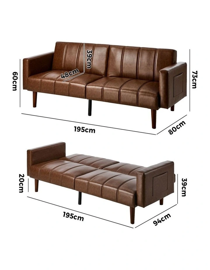 Oikiture 3-Seater Sofa Bed Futon Convertible Lounge Couch Recliner Faux Leather image 3