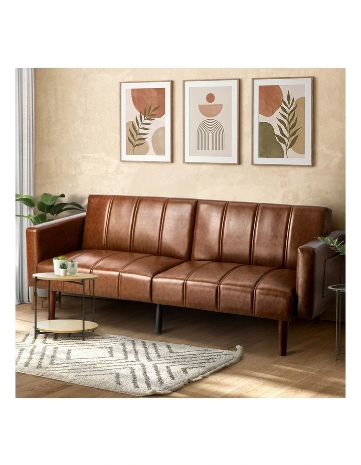 Oikiture 3-Seater Sofa Bed Futon Convertible Lounge Couch Recliner Faux Leather image 4