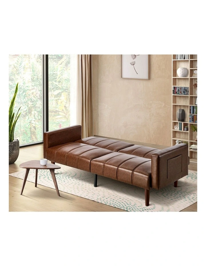 Oikiture 3-Seater Sofa Bed Futon Convertible Lounge Couch Recliner Faux Leather image 5