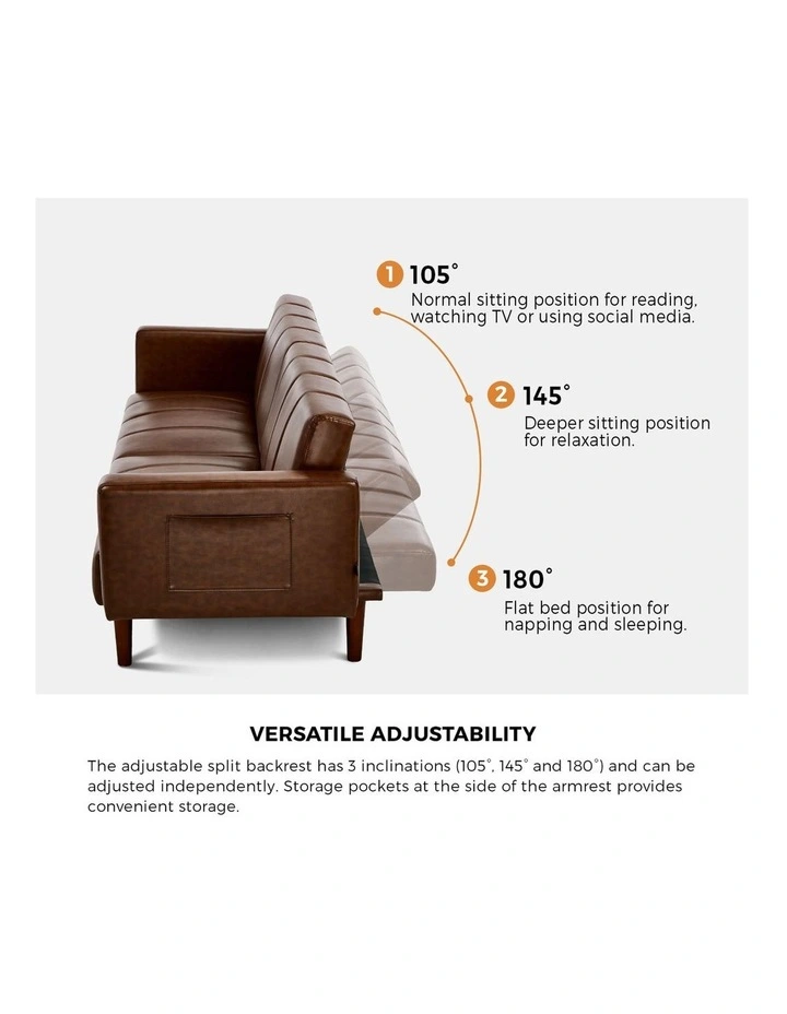 Oikiture 3-Seater Sofa Bed Futon Convertible Lounge Couch Recliner Faux Leather image 6