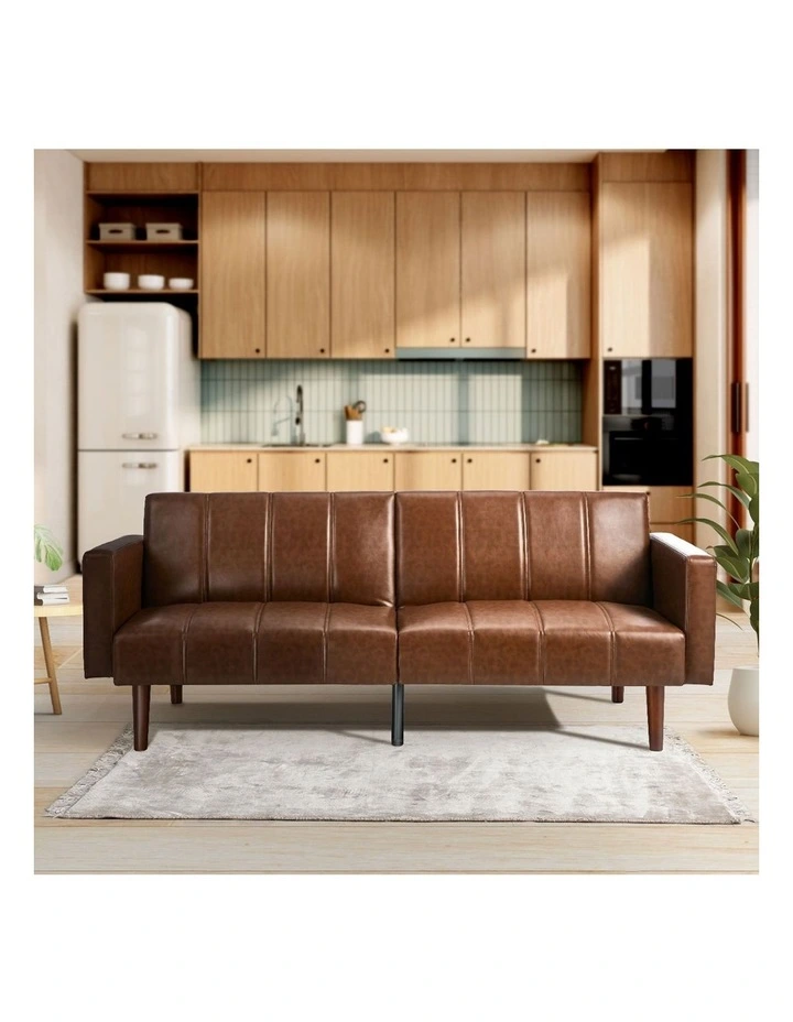 Oikiture 3-Seater Sofa Bed Futon Convertible Lounge Couch Recliner Faux Leather image 7