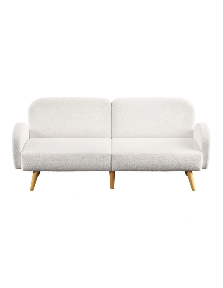 Oikiture Boucle Sofa Bed 3 Seater Recliner Convertible Lounge Couch Sherpa White image 2