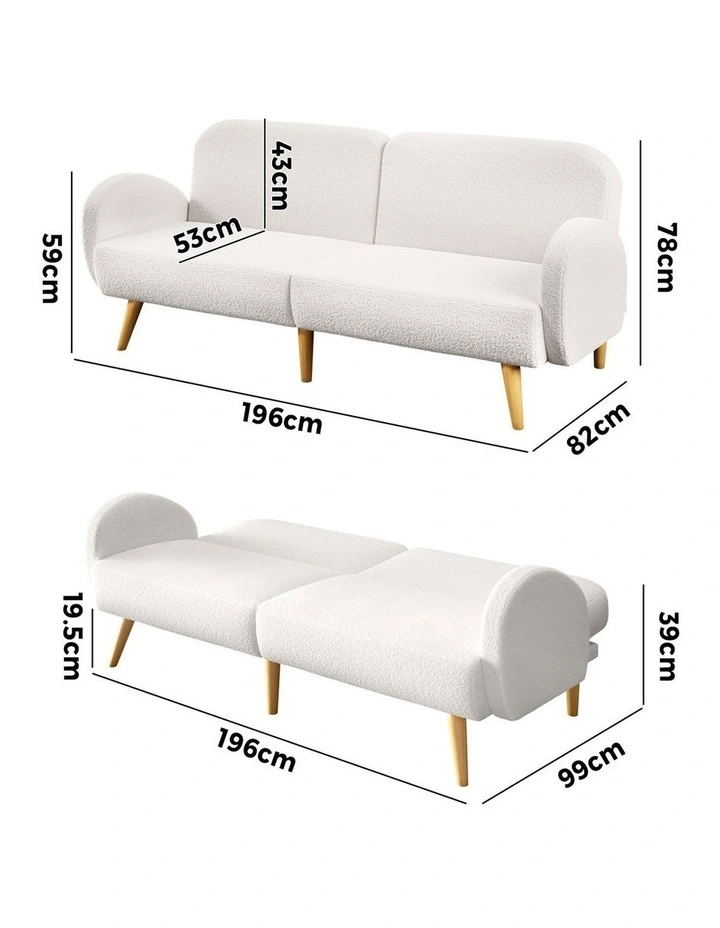 Oikiture Boucle Sofa Bed 3 Seater Recliner Convertible Lounge Couch Sherpa White image 3
