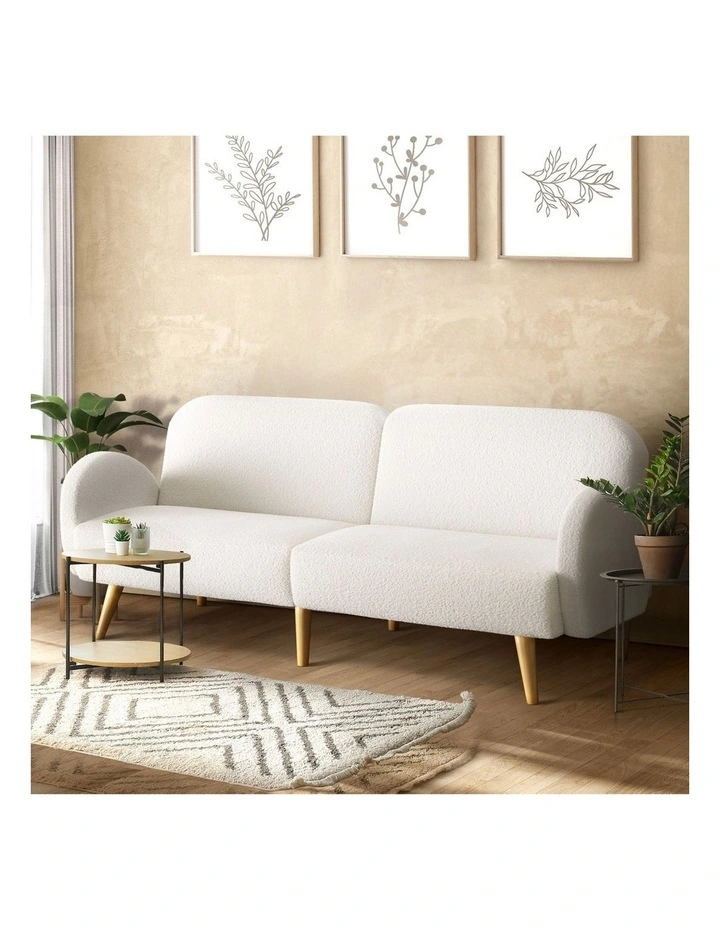 Oikiture Boucle Sofa Bed 3 Seater Recliner Convertible Lounge Couch Sherpa White image 4