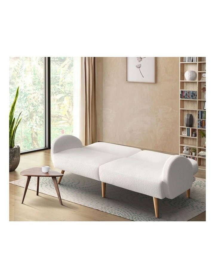 Oikiture Boucle Sofa Bed 3 Seater Recliner Convertible Lounge Couch Sherpa White image 5