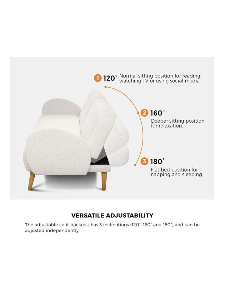 Oikiture Boucle Sofa Bed 3 Seater Recliner Convertible Lounge Couch Sherpa White image 6